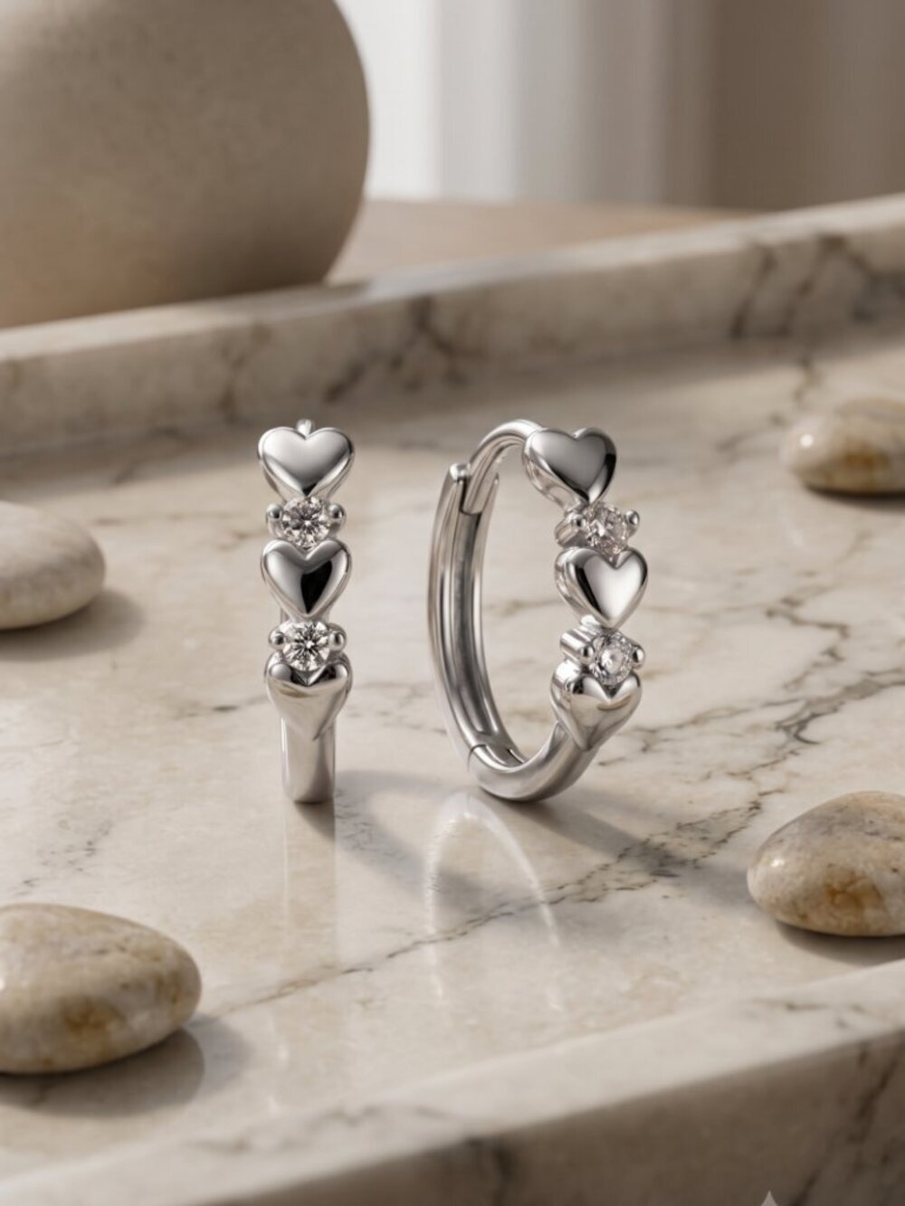 S925 Sterling Silver Heart Hoop Earrings Dainty CZ Coquette Minimalist 0.5"